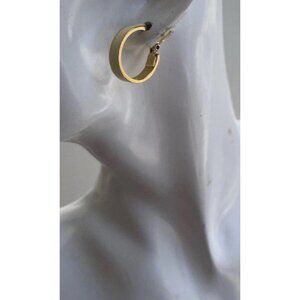 Vintage Monet Earrings Cream Enamel HOOP Gold Tone Pierced Women’s 1” Western